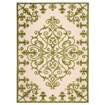 Nourison - Aloha Modern Trellis Medallion Indoor Outdoor Patio Rug, Green, 5'x8' - A pretty and playful pattern of scrolling vines really turns on the charm when presented in alluring green and beige. This high-low textured indoor/outdoor rug will bring fresh and fabulous flair to your patio, porch, or deck. Machine made of polypropylene for easy cleaning: simply hose-rinse and air dry.