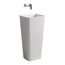 ADM Bathroom Design - ADM Cubed Freestanding Pedestal Sink, White, 16", Glossy White - Bathroom Sinks