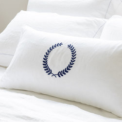 Wreath Embroidered Linen Cushion - Bed Pillows