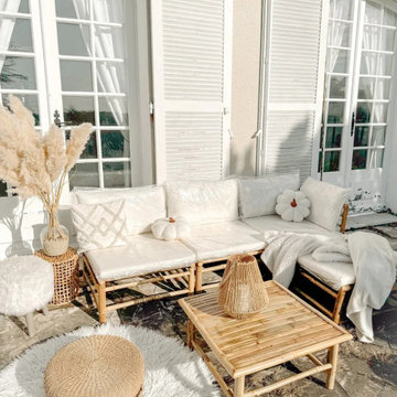 vidaXL 5 Piece Patio Lounge Set with Cream White Cushions Bamboo