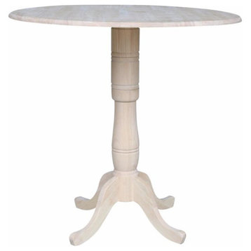 Traditional Dining Table, Pedestal Base With Drop Leaves Top, Unfinished