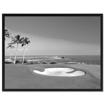 Coastal BW Golf Course Photo Print on Canvas with Picture Frame, 22"x29"