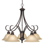 Golden Lighting - Lancaster 5-Light Nook Chandelier, Rubbed Bronze With Antique Marbled Glass - With gentle, sloping lines and diffused warm light, Golden Lighting's Lancaster collection suits the soft modern or soft traditional home. Squared arms follow subtle curves for a strong contemporary feel of elegance, and the rustic Rubbed Bronze finish add a nuance of cozy casualness. Antique Marble Glass completes the look of a warm hearth and home. This 5 light nook chandelier creates a stylish focal point and is comfortably sized for intimate dining and living areas.