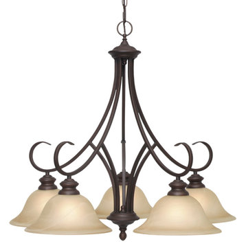 Lancaster 5-Light Nook Chandelier, Rubbed Bronze With Antique Marbled Glass
