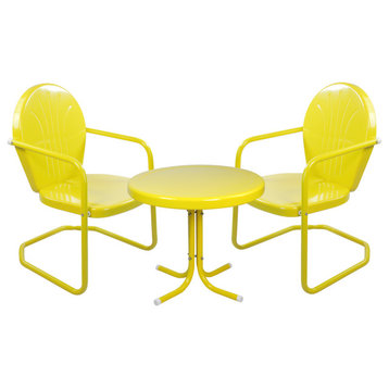 3-Piece Retro Metal Tulip Chairs and Side Table Outdoor Set Yellow
