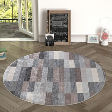 Chiara Rose Home and Kitchen Rubber Back Non-Skid/Slip Area Rug, 4'7" Round
