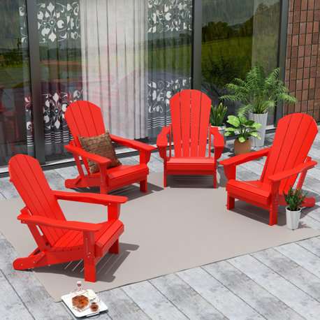 WestinTrends 4PC Outdoor Patio Folding Adirondack Chair Set, Fire Pit Chairs, Red