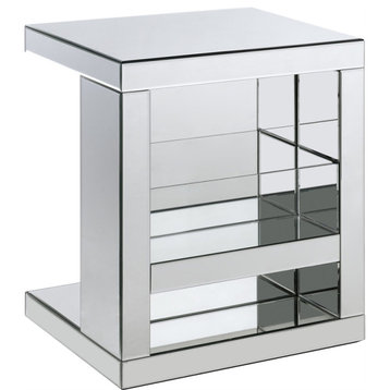 ACME Dominic Glass Accent Table with Magazine Rack in Mirrored and Clear
