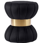 Meridian Furniture - Vino Velvet Upholstered Ottoman/Stool, Black - Add modern sophistication to your living space with this chic black velvet Vino ottoman stool. Plush black velvet curves are bound by a gold stainless steel band in its center, creating an hourglass shape that is edgy and complements your contemporary home decor. Place this lush ottoman stool next to your vanity in your bedroom, so you'll have a comfy place to sit while you do your hair and put on your makeup.