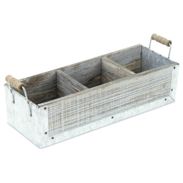 Gray Wash Wood And Metal 3 Slot Organizer With Side Handles