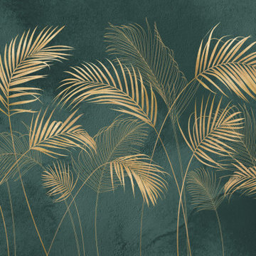Golden-green palm leaves wall mural