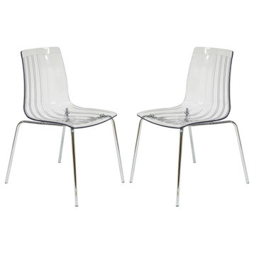 LeisureMod Ralph Dining Chair, Clear, Set of 2 Clear