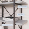 Industrial Bookcase Open Etagere Book Shelf Metal/Wood, Stone Gray, 3 Shelves