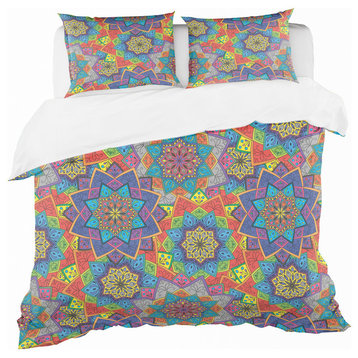 Colored indian Ornament Bohemian and Eclectic Duvet Cover, King