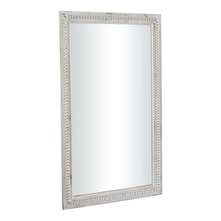 White Wash Rustic Wood Carved Beaded Rectangular Wall Mirror 48 x 28 ...