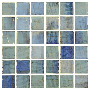 Mosaic Glass Tile The Reef Series 2X2 For Swimming Pool Wet Area, Blue Fountai