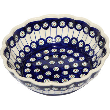 Polish Pottery Large  Scalloped Bowl, Pattern Number: 8