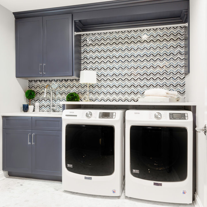 75 Beautiful Transitional Laundry Room with Mosaic Tile Splashback ...
