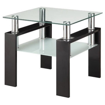 Coaster Modern Square Glass Top End Table with Metal Legs in Black