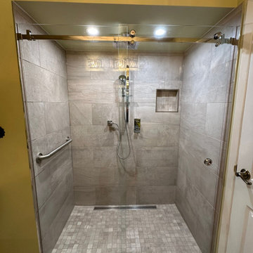 Tub to shower conversion with curb free entry