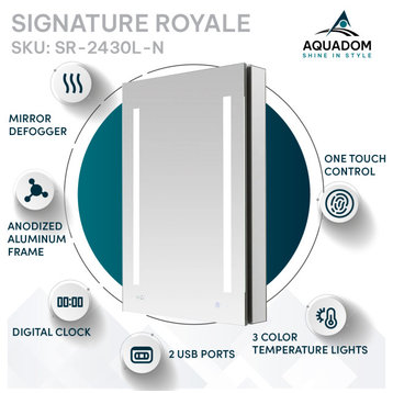 AQUADOM Signature Royale LED Lighted Medicine Cabinet Left Hinge24"x30"x 5"
