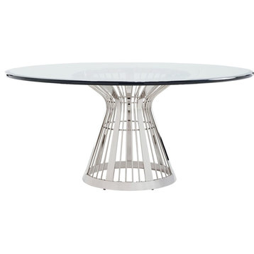 Riviera Stainless Dining Table With 48" Glass Top