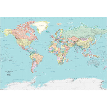 World Political Map Decal, Peel and Stick, 1-Panel, 89"x60"