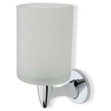 Wall Mounted Round Frosted Glass Toothbrush Holder With Brass