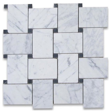 12"x12" White Marble Woven Mosaic, Polished, Set of 50
