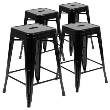 Flash Furniture 24" Industrial Metal Counter Stool in Black (Set of 4)