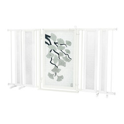 Fusion Gates - Fusion Gate with Ginkgo in Platinum Design, White Pearl, 65"-71.4" - Dog Gates