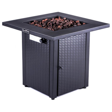 28" Propane Fire Pit Tables For Outside Patio Wicker Gas Square 50000BTU