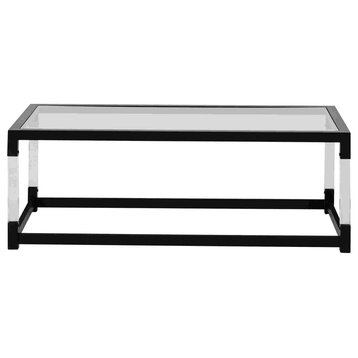Benzara BM262434 Cocktail Table With Acrylic Legs and Metal Base, Clear