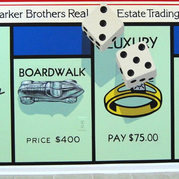Monopoly Mural and Poker Cards Mural hand painted by Tom Taylor in a Game Room