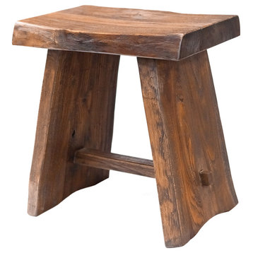 Nordic Style Teak Stool with Curved Seat
