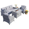 Gray Wicker Patio Conversation Set with Gas Fire Pit Table, 5-Piece Set , High Table