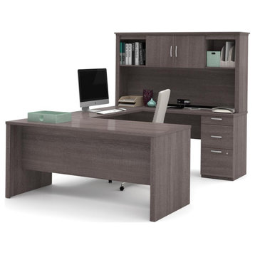 Logan U-Shaped Desk in Bark Gray