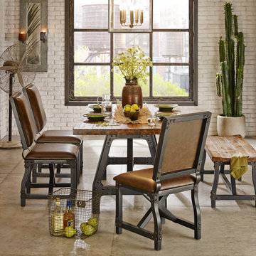 INK+IVY Industrial Rectangle Gathering Dining Table Adjustable Height, Amber