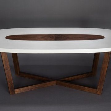 Concrete and walnut 'super-ellipse' dining table