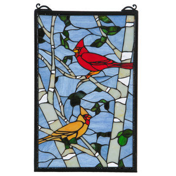 13W X 10H Cardinals Morning Stained Glass Window