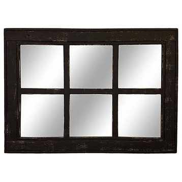 Kettle Black 6 Pane Herringbone Vanity Mirror, 42"x30", Distressed
