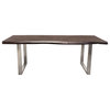 Solid Wood Top Dining Table, Live Edge, Espresso Finish With Nickel Plated Base