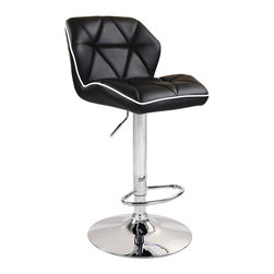 Modern Diamond Adjustable Bar Stool | Black with White Stripes (Set of 2) - Bar Stools And Counter Stools