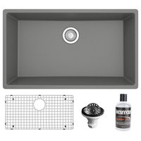 Karran QU-812 Undermount 32.5" Large Single Bowl Quartz Sink Kit, Grey