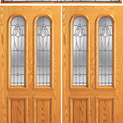 Prehung Mahogany Arch Twin Lite Front Entry Double Door Transom - Front Doors