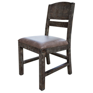 Noa 34 Inch Dining Chair Solid Pine Wood Panel Back Distressed Brown - Saltoro