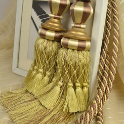 4 Colors QYM06 Faux Silk Curtain Tassel Tie Backs in Purple in Brown Color - Window Treatment Accessories