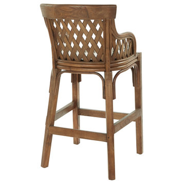 Bar Stool With Brown Stained Wood Rattan Frame ASM, Brown Stain