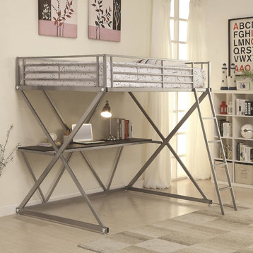 Coaster Hyde Full Metal Workstation Loft Bed with Desk in Silver Finish