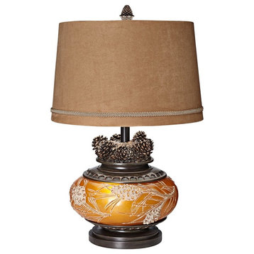 Pacific Coast Pine Peak 26" Amber Pinecone Table Lamp, Etruscan Gold